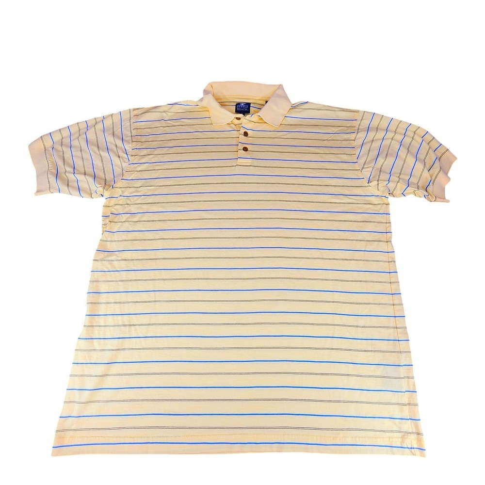 Pebble Beach Golf Polo Shirt XL Men‎ Stripe Yellow Blue 51x32 Cotton Breathable